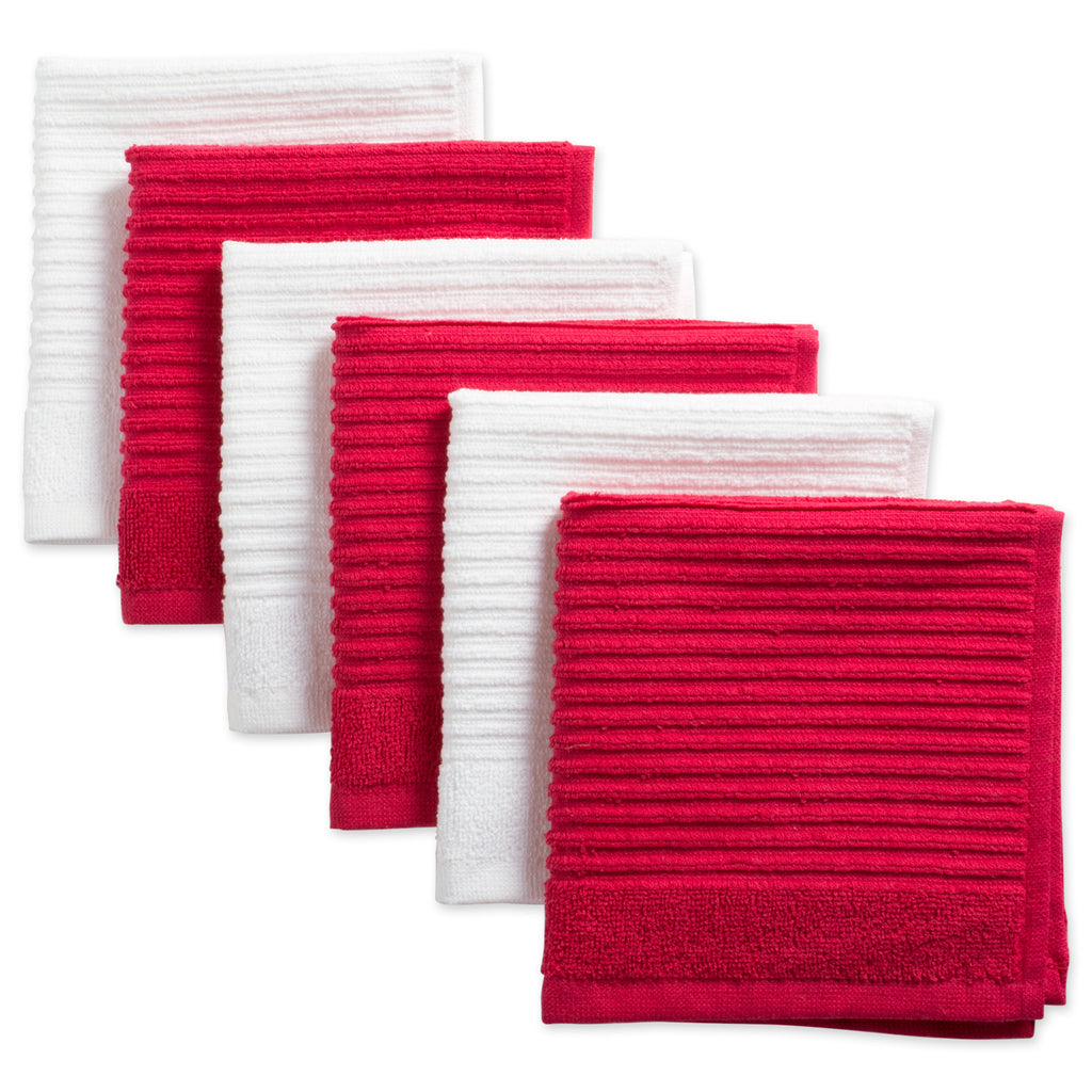 Asst Tango Red Ribbed Terry Dishcloth Set/6