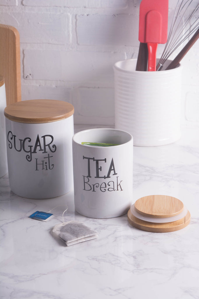 DII White Coffee/Sugar/Tea Ceramic Canister Set of 3