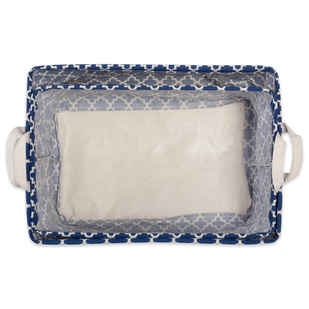DII Pe Coated Cotton/Poly Laundry Bin Lattice Nautical Blue Rectangle Medium Set of 2