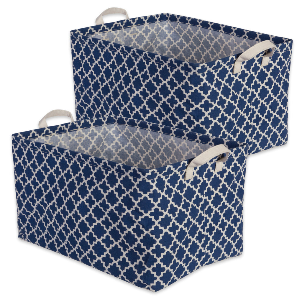 Pe Coated Cotton/Poly Laundry Bin Lattice Nautical Blue  Rectangle Medium 10.5x13x8.5 Set/2
