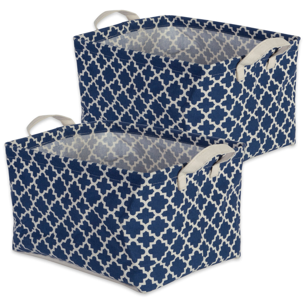 Pe Coated Cotton/Poly Laundry Bin Lattice Nautical Blue  Rectangle Extra Large 12.5x17.5x10.5 Set/2
