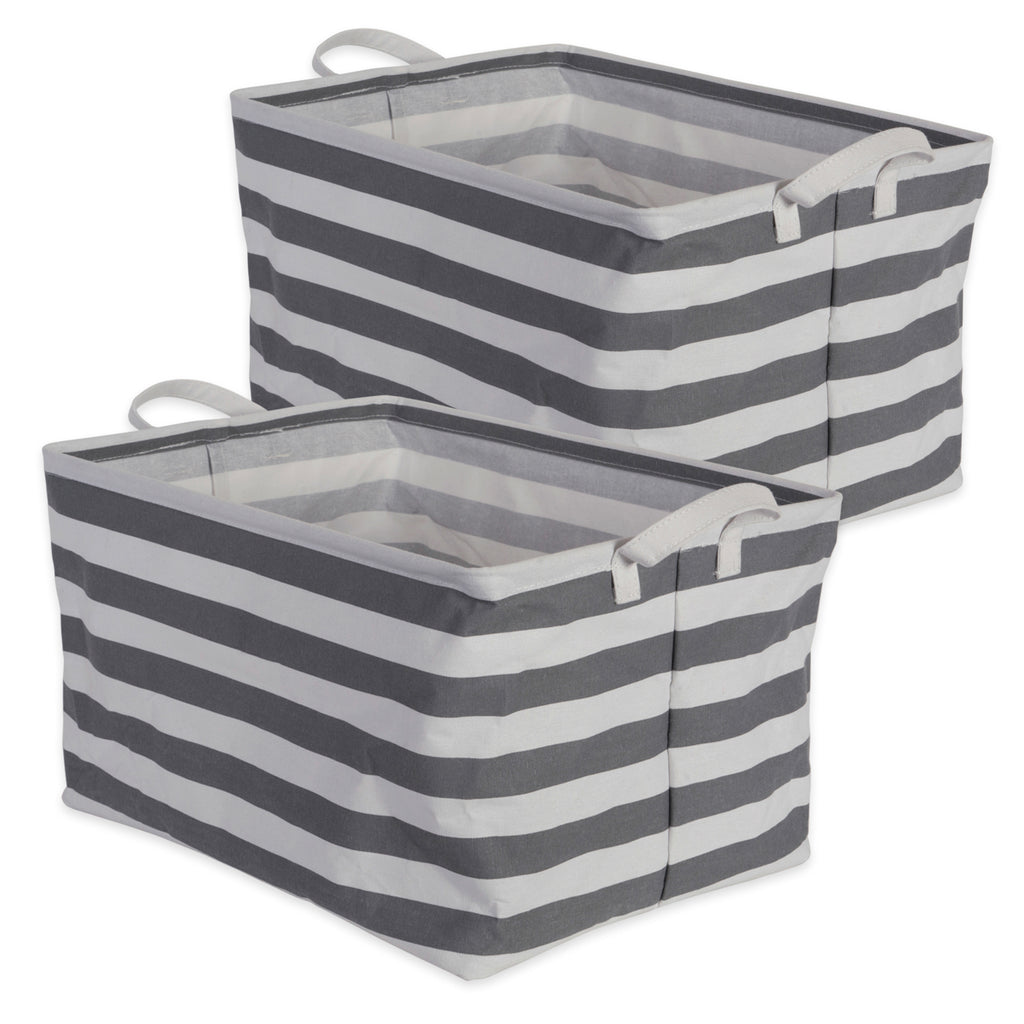 Pe Coated Cotton/Poly Laundry Bin Stripe Gray Rectangle Large 10.5x17.5x10 Set/2