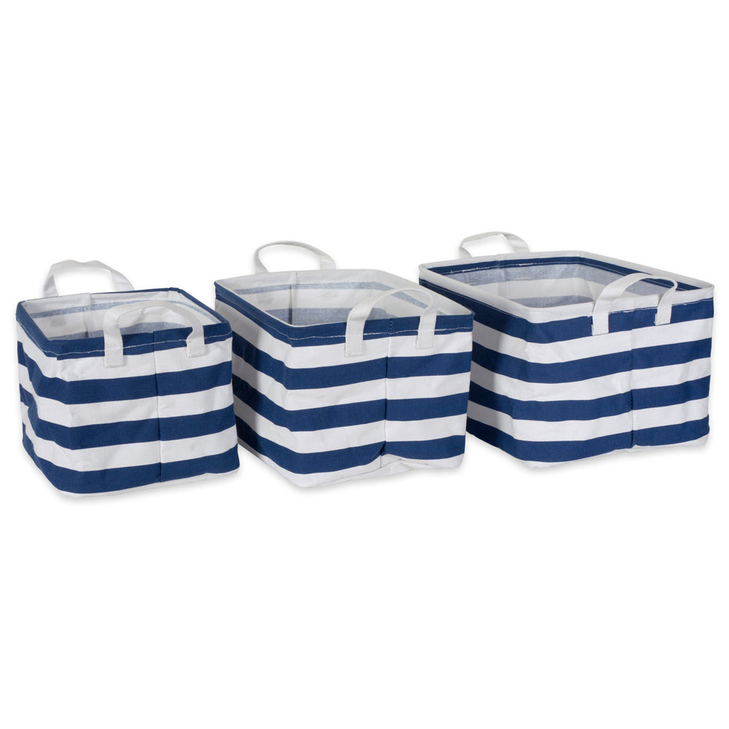 Pe Coated Cotton/Poly Laundry Bin Stripe Nautical Blue Rectangle Asst Small Set/3