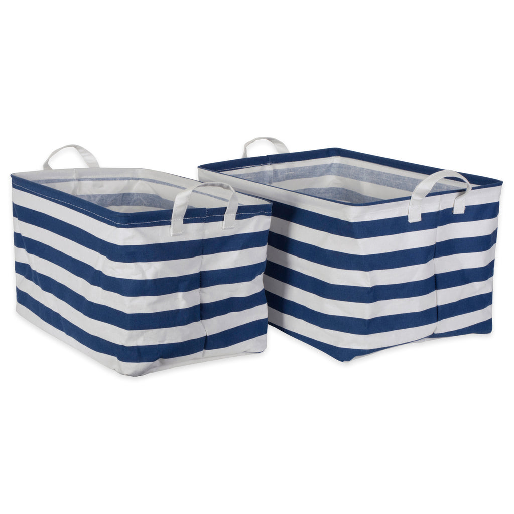 Pe Coated Cotton/Poly Laundry Bin Stripe Nautical Blue  Rectangle Extra Large 12.5x17.5x10.5 Set/2