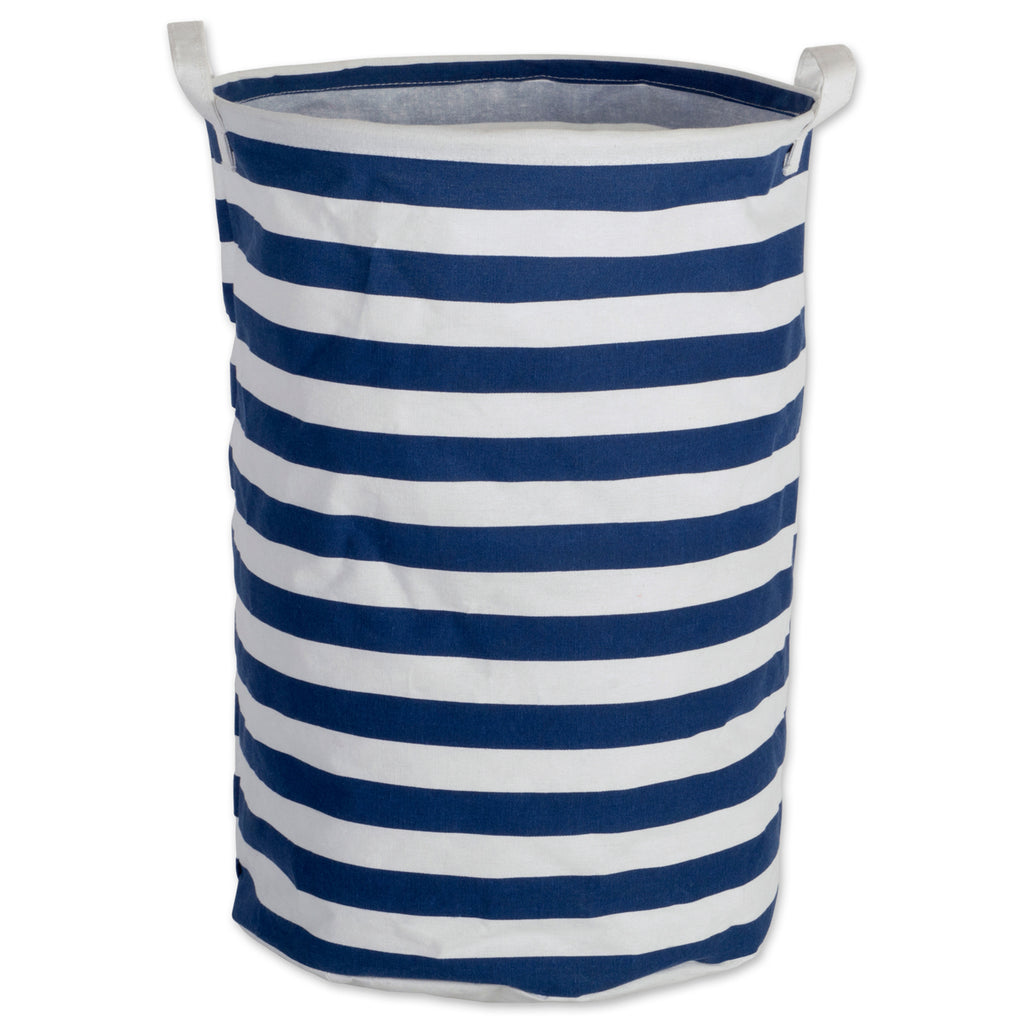 Pe Coated Cotton/Poly Laundry Hamper Stripe Nautical Blue  Round 13.75x13.75x20