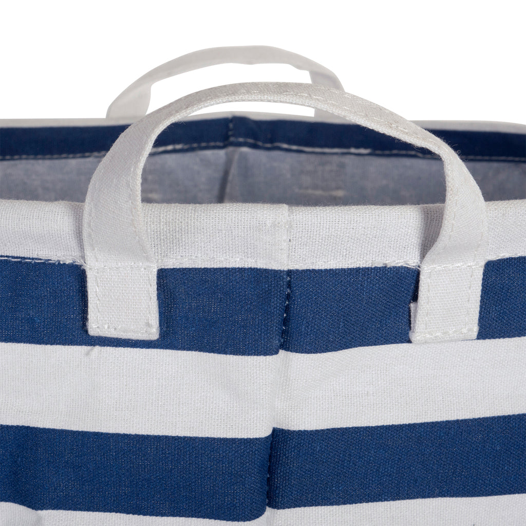DII Pe Coated Cotton/Poly Laundry Hamper Stripe Nautical Blue Round
