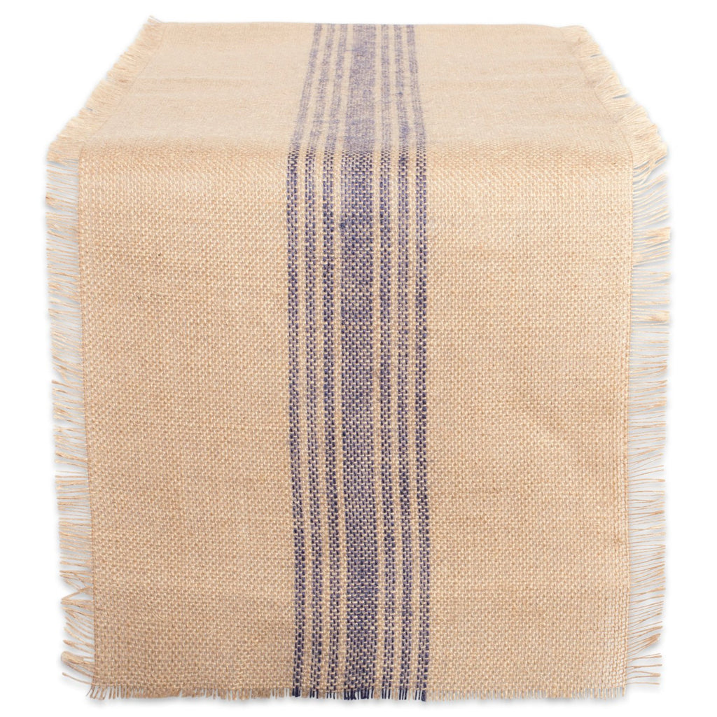 French Blue Middle Stripe Burlap Table Runner 14x108