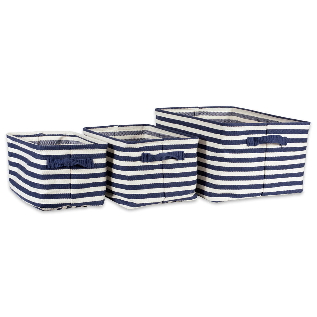 Pe Coated Herringbone Woven Cotton Laundry Bin Stripe French Blue Rectangle Asst Set/3