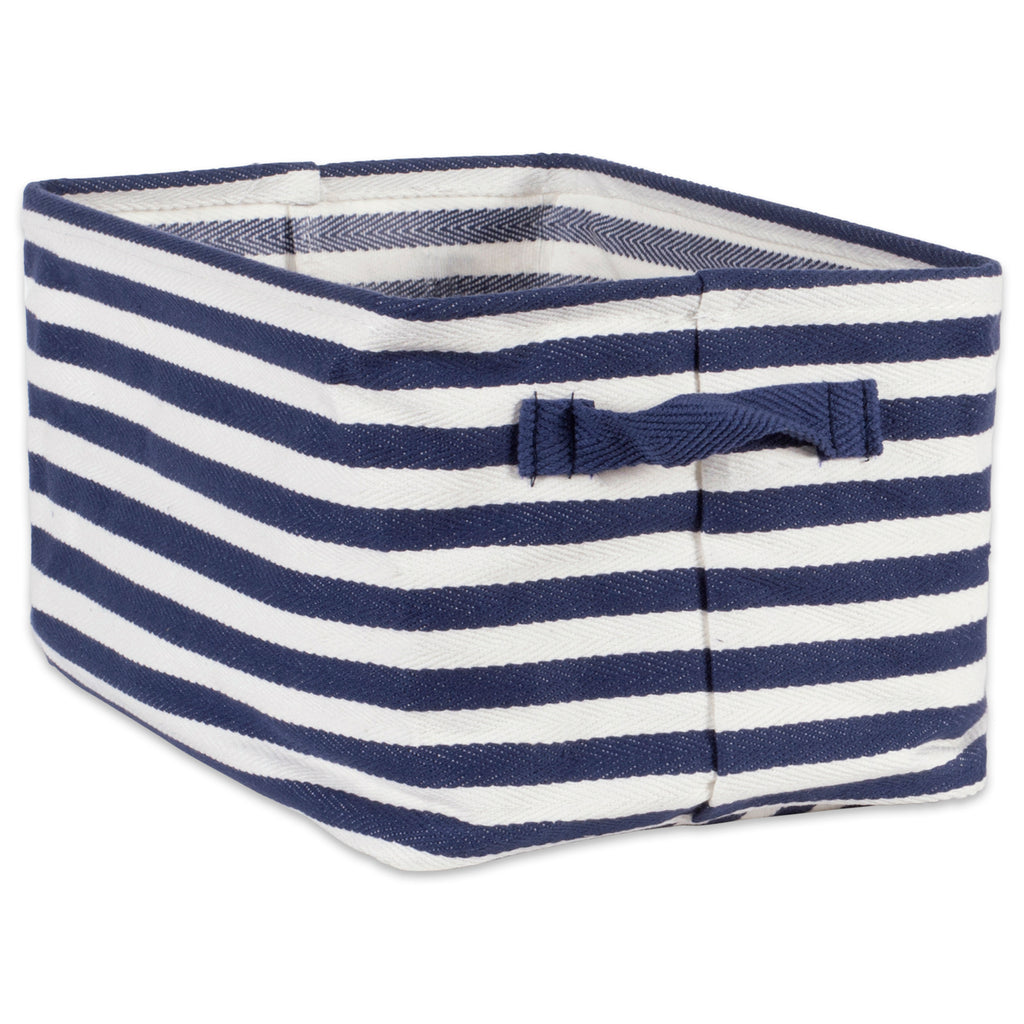 DII PE-Coated Herringbone Woven Cotton Laundry Bin Stripe French Blue Rectangle Assorted Set of 3