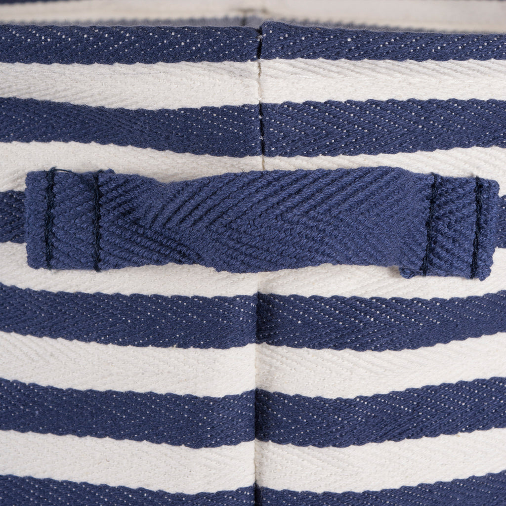 DII Pe Coated Herringbone Woven Cotton Laundry Bin Stripe French Blue Rectangle Small Set of 2