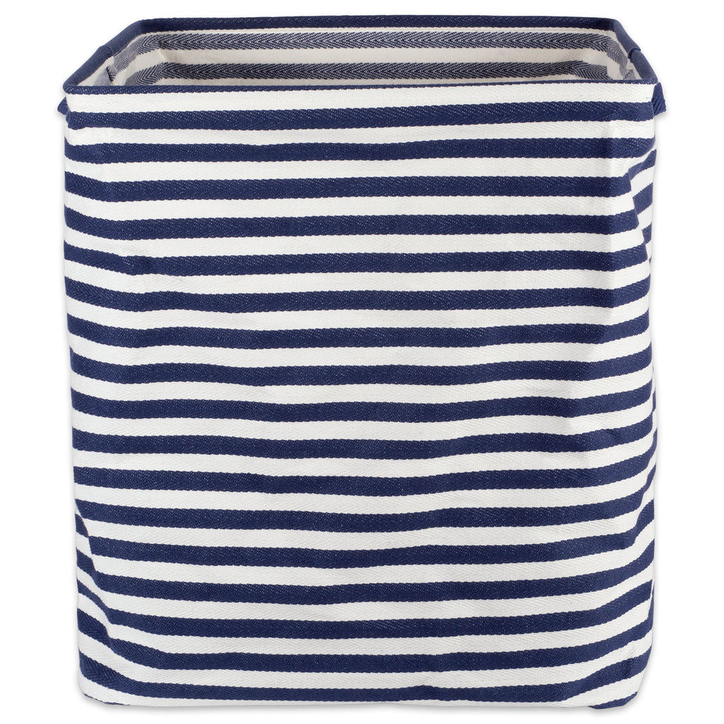 French Blue Stripe Herringbone Laundry Hamper