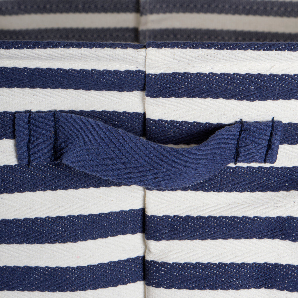 DII Pe Coated Herringbone Woven Cotton Laundry Bin Stripe French Blue Round Large Set of 2