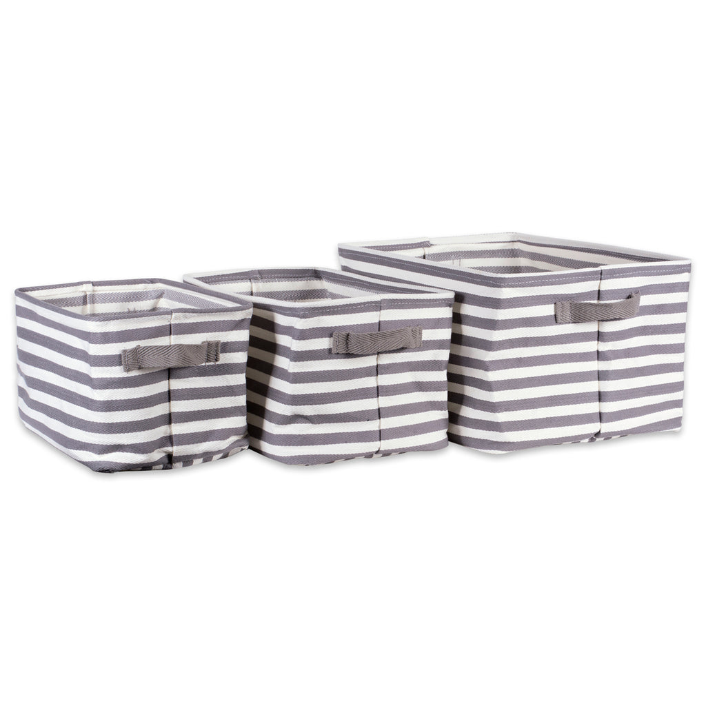 Pe Coated Herringbone Woven Cotton Laundry Bin Stripe Gray Rectangle Asst Set/3