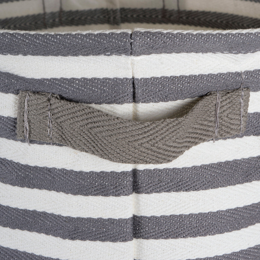 DII Pe Coated Herringbone Woven Cotton Laundry Bin Stripe Gray Round Large Set of 2