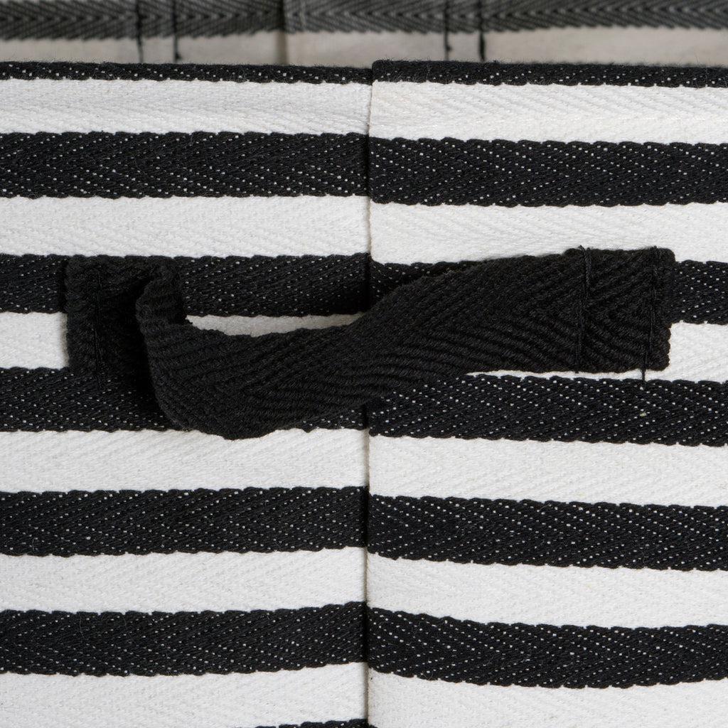 DII Pe Coated Herringbone Woven Cotton Laundry Bin Stripe Black Rectangle Medium Set of 2