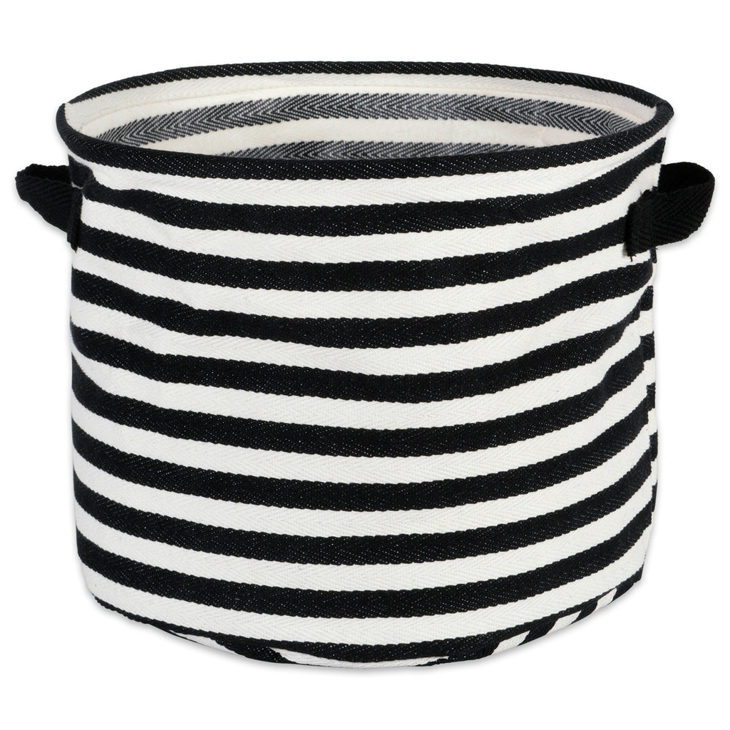 DII PE-Coated Herringbone Woven Cotton Laundry Bin Stripe Black Round Assorted Set of 3