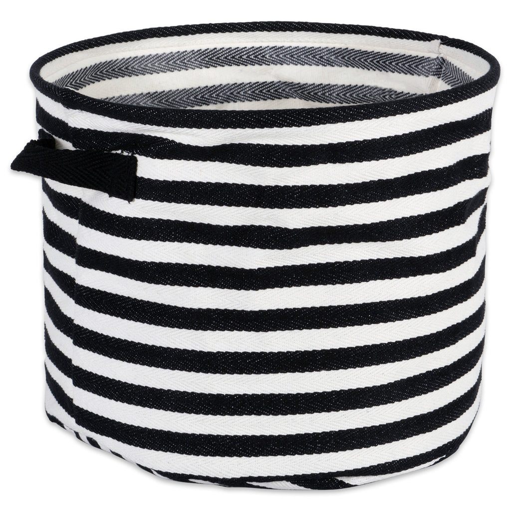 DII Pe Coated Herringbone Woven Cotton Laundry Bin Stripe Black Round Small Set of 2