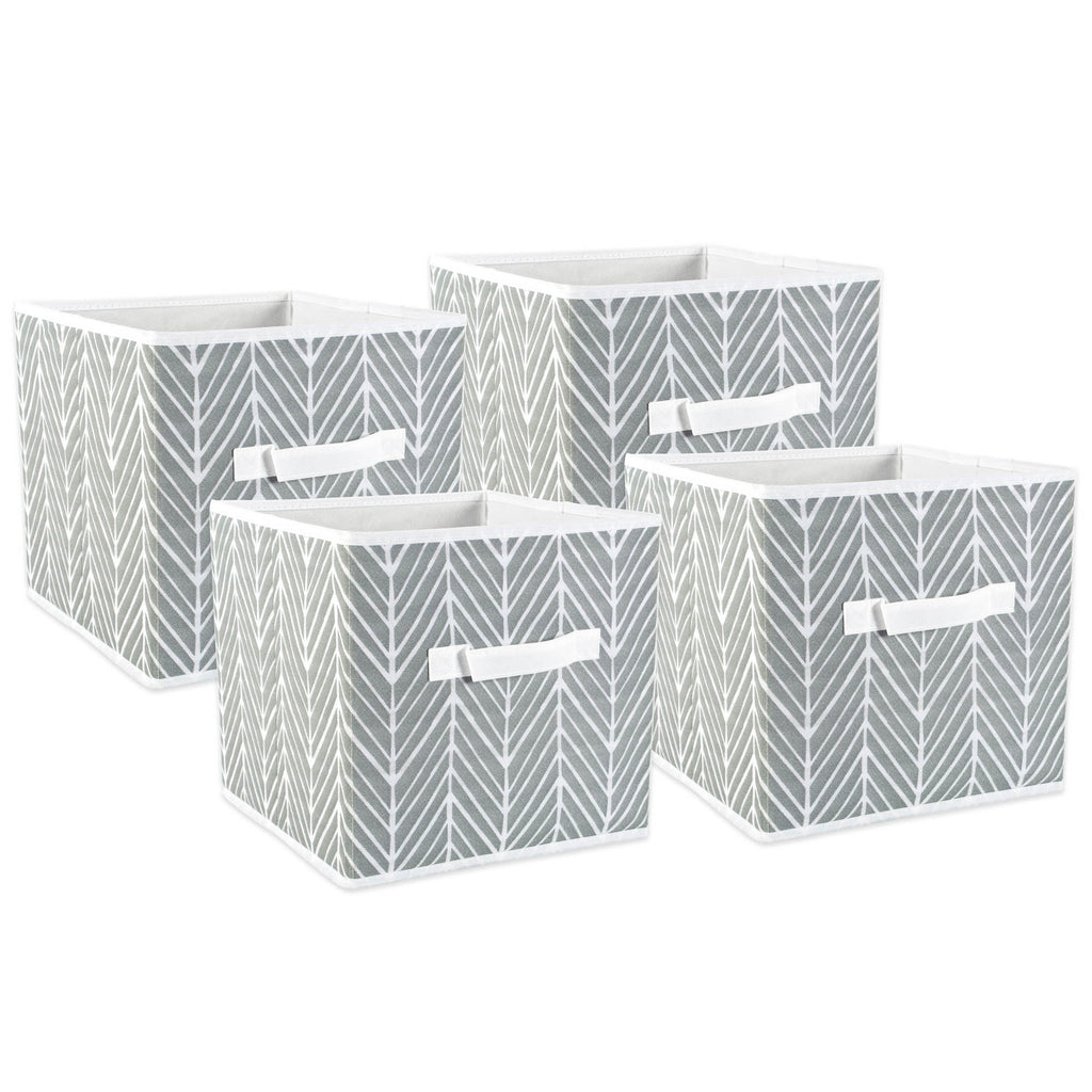 Nonwoven Polyester Cube Herringbone Gray Square 11x11x11 Set/4