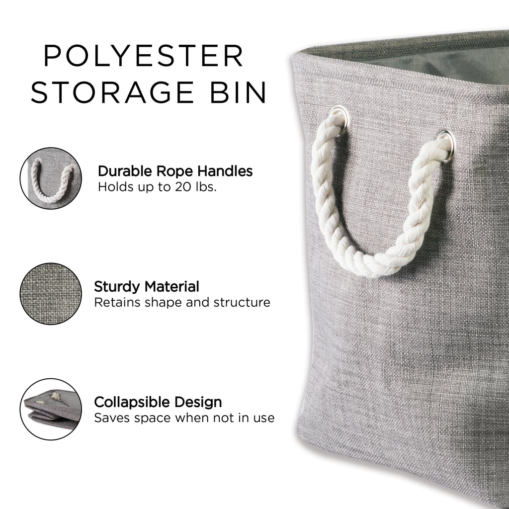 Herringbone Gray Polyester Bin Round Small