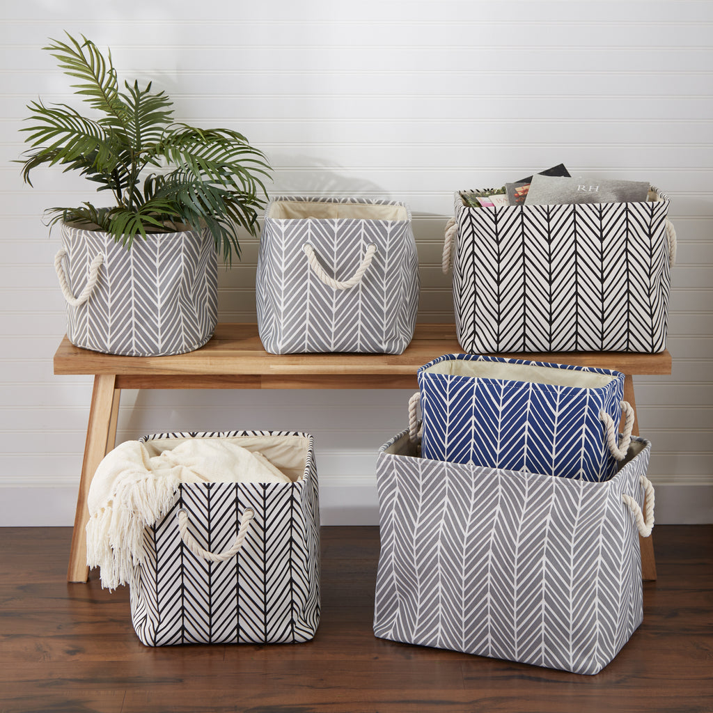 Herringbone Gray Polyester Bin Square