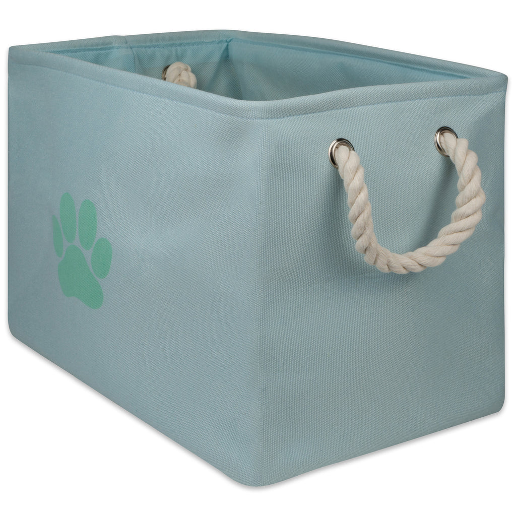 Polyester Pet Bin Paw Aqua Rectangle Medium 16x10x12