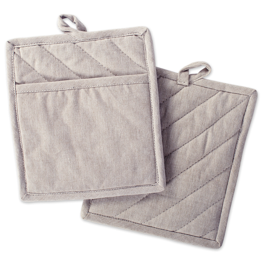 Stone Brown Solid Chambray Potholder Set/2