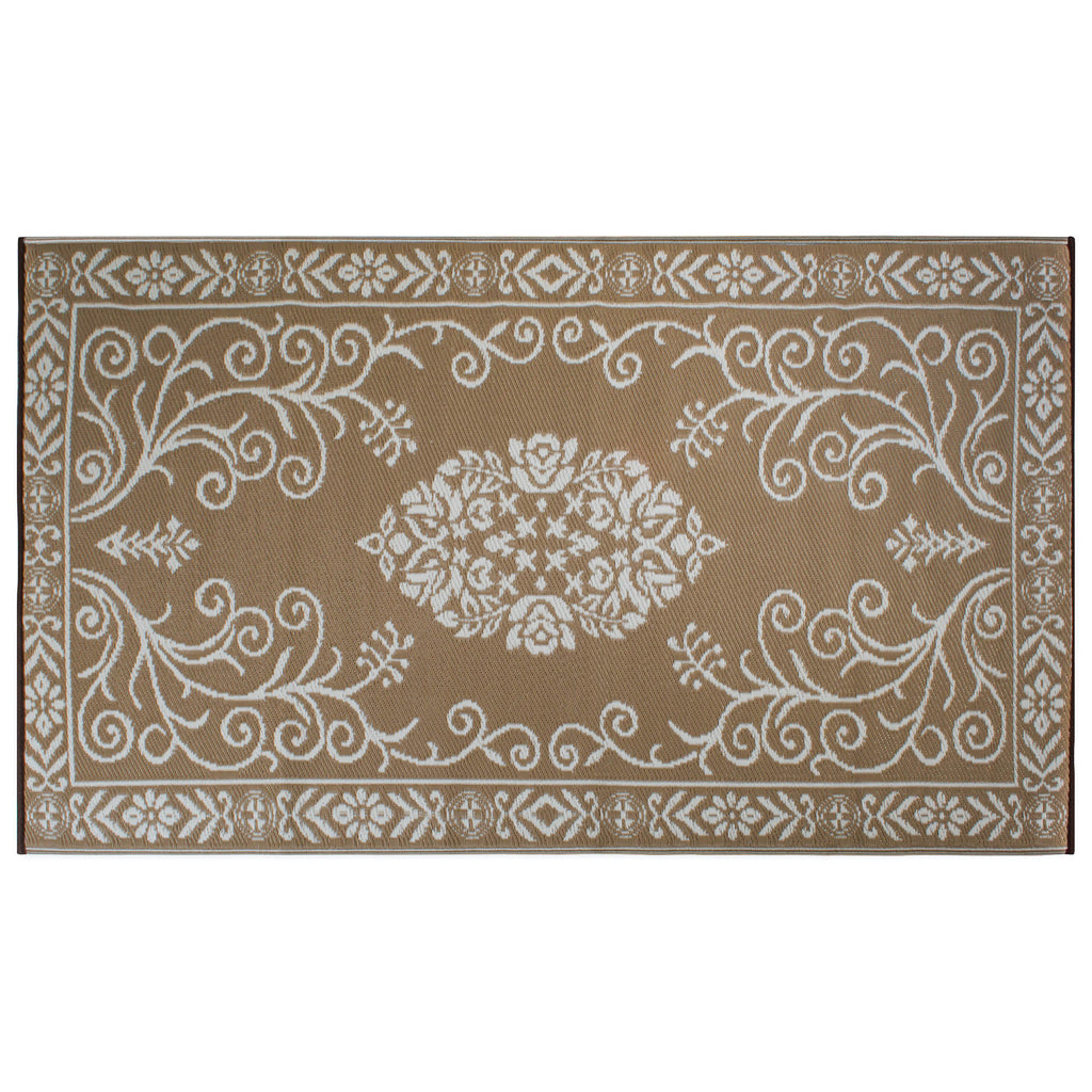 Taupe Garden Floral Outdoor Rug 4x6 Ft