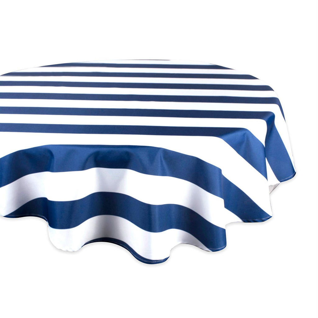 Nautical Blue Cabana Stripe Outdoor Tablecloth 60 Round