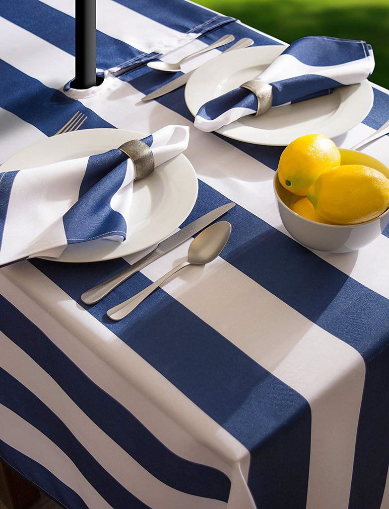 DII Nautical Blue Cabana Stripe Outdoor Tablecloth With Zipper