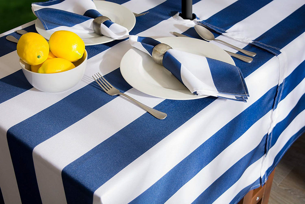 DII Nautical Blue Cabana Stripe Outdoor Tablecloth With Zipper