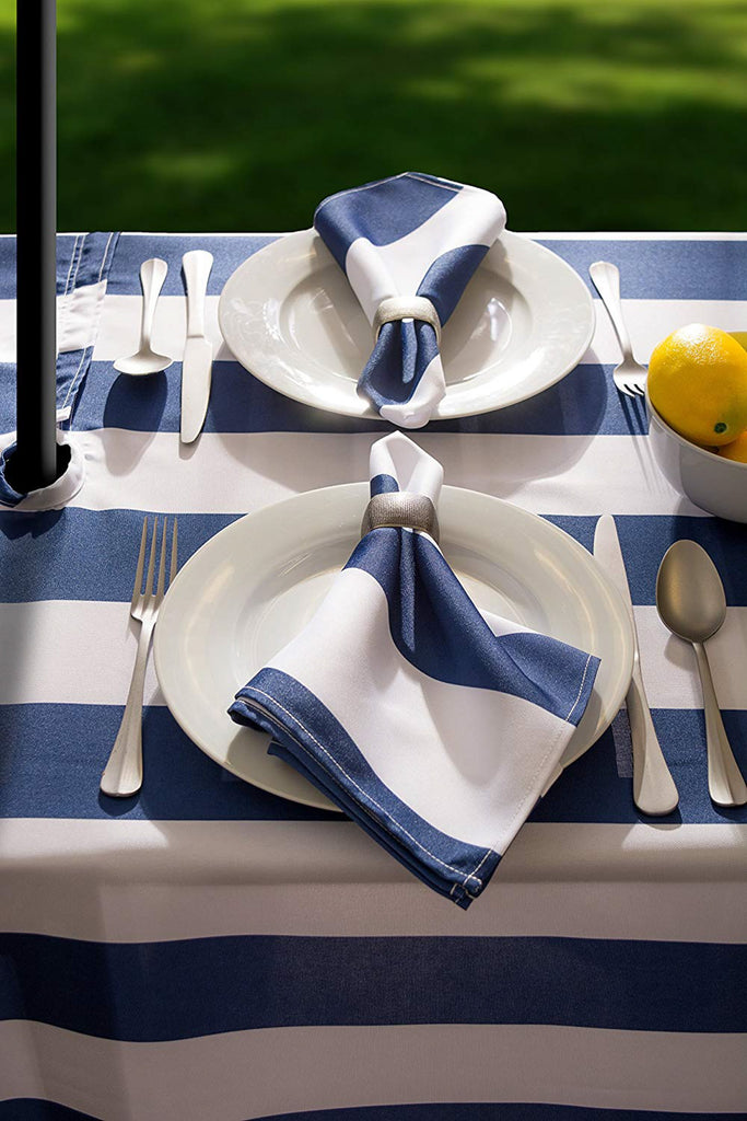 DII Nautical Blue Cabana Stripe Outdoor Tablecloth With Zipper