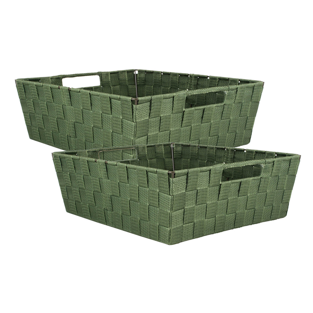 Nylon Bin Basketweave Olive Trapezoid 13x15x5 Set/2