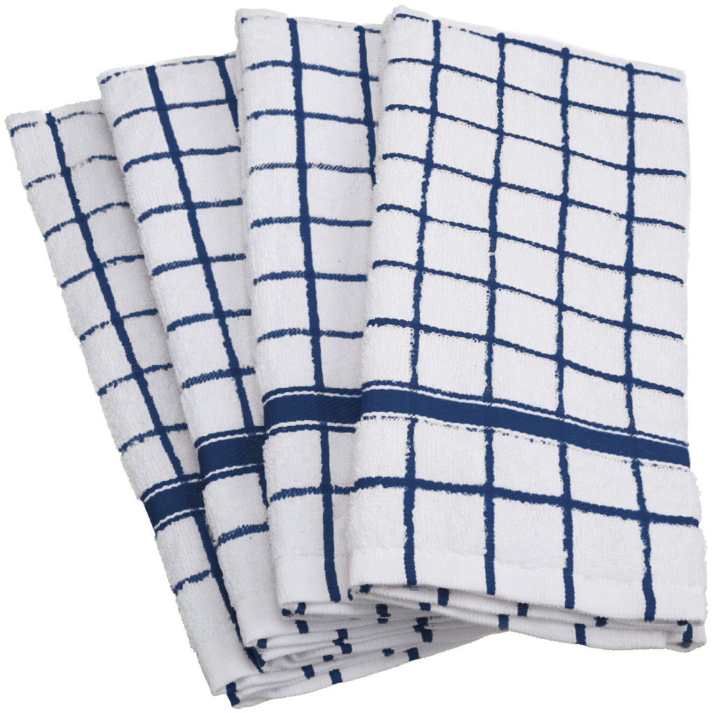 Blue Windowpane Terry Dishtowel Set/4