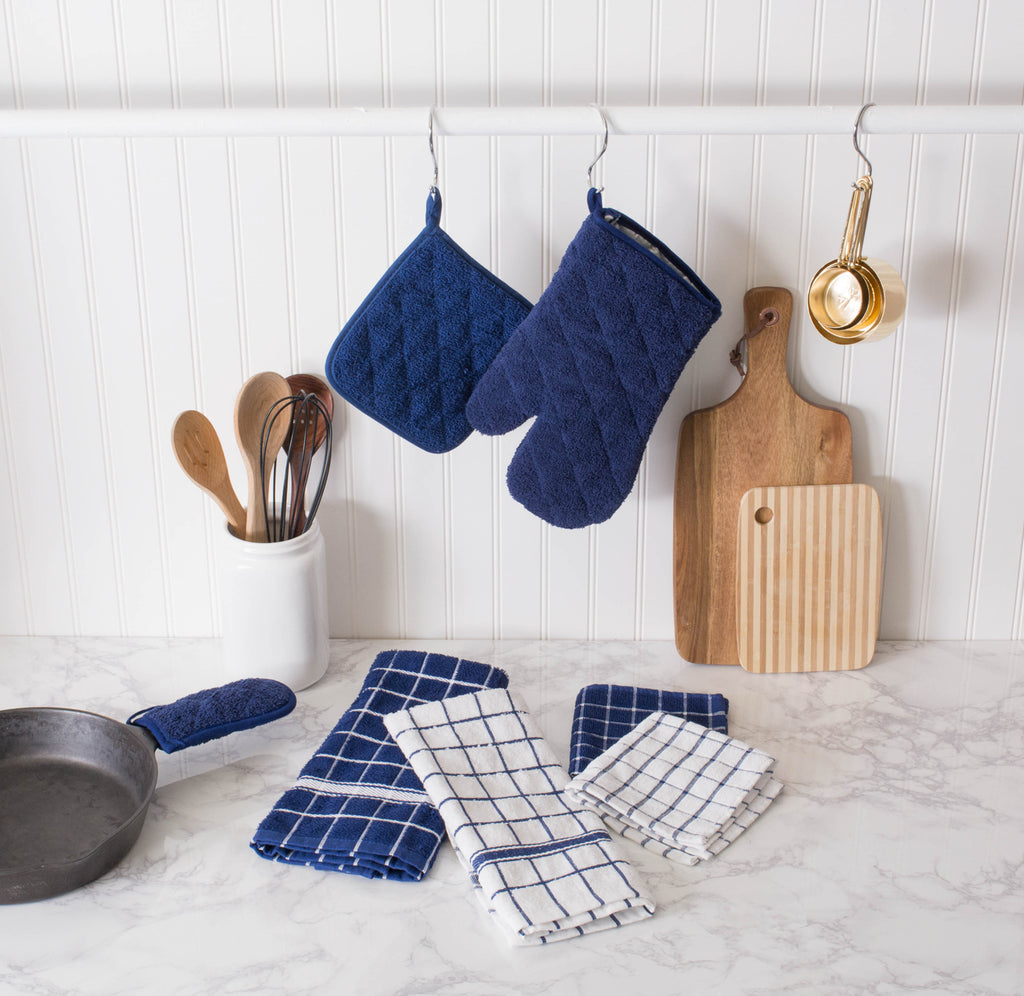 DII Blue Windowpane Terry Dishtowel Set of 4