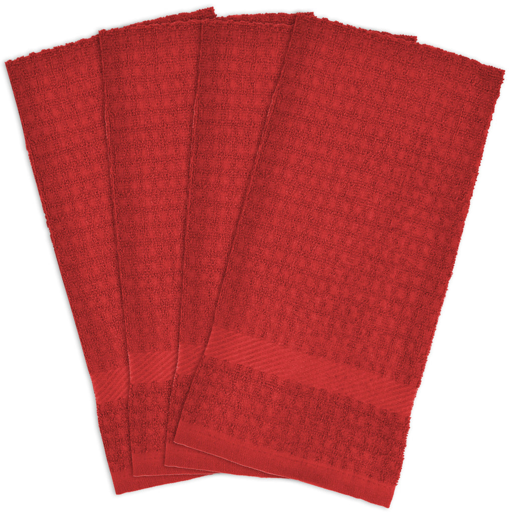 Solid Red Waffle Terry Dishtowel Set/4