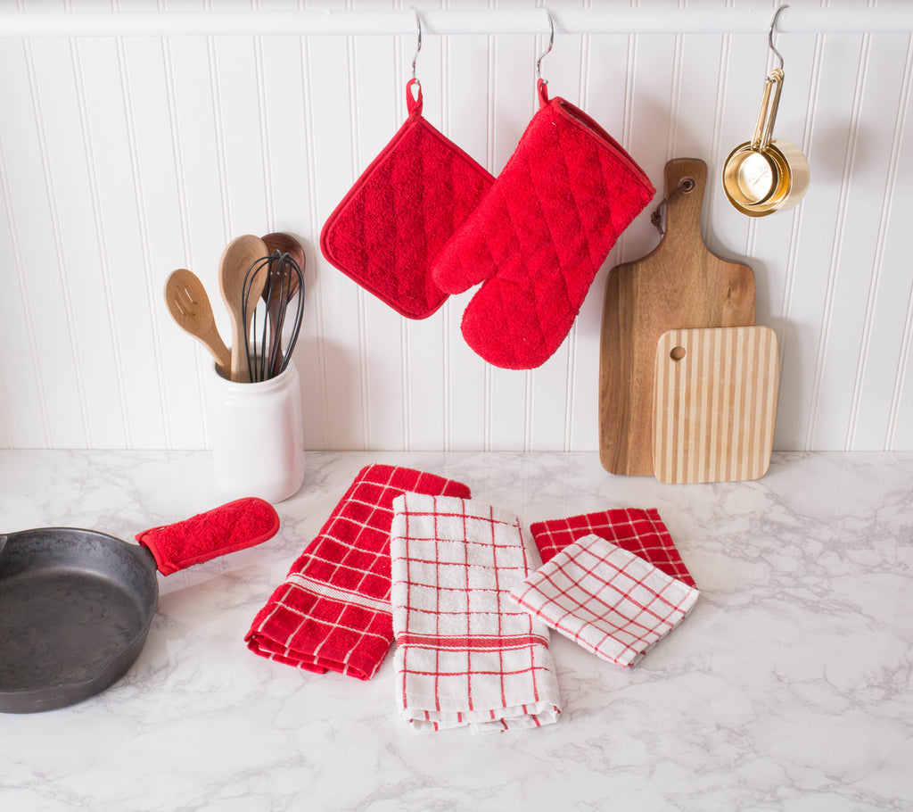 DII Red Combo Windowpane Dishcloth Set of 6