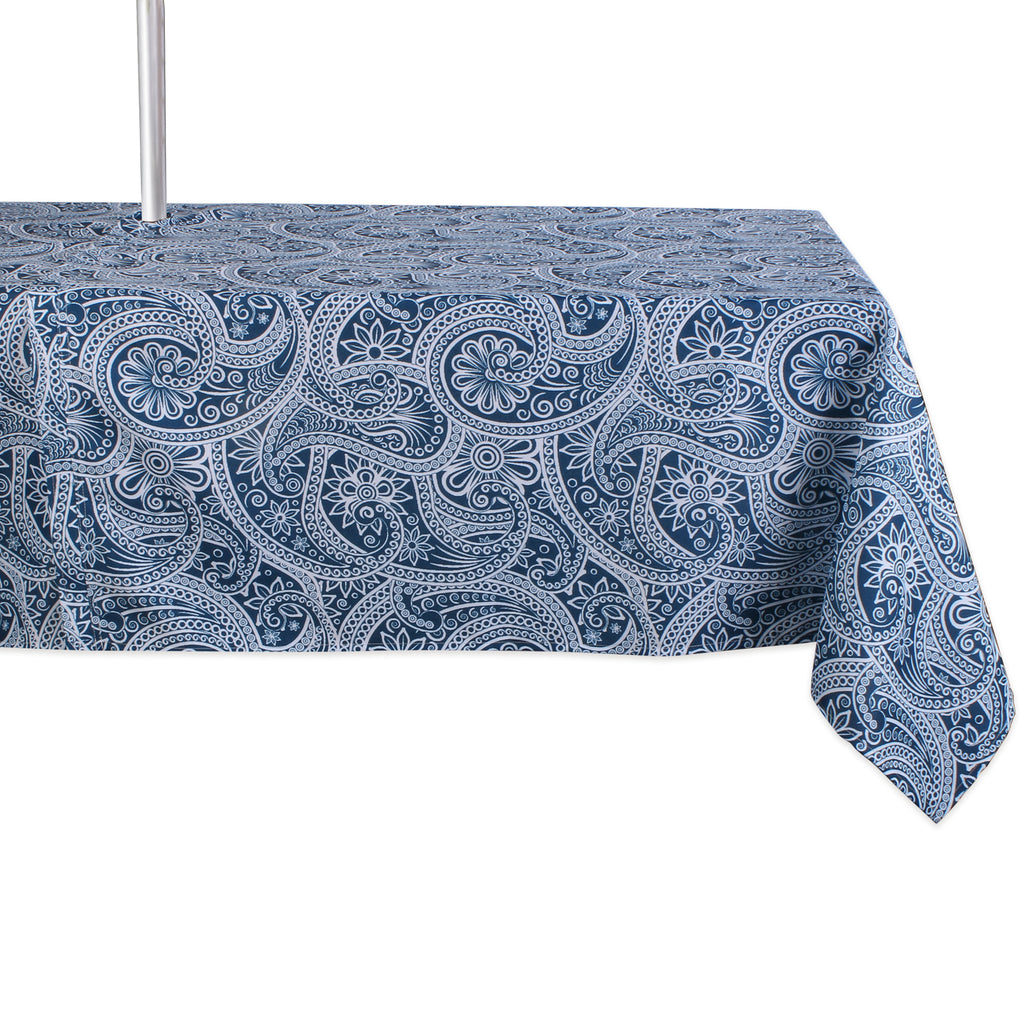 Blue Paisley Print Outdoor Tablecloth With Zipper 60x84