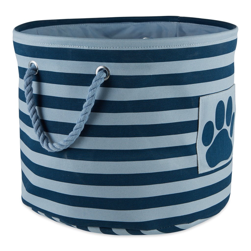 Polyester Pet Bin Stripe With Paw Patch Dark Navy Round Small 9X12X12