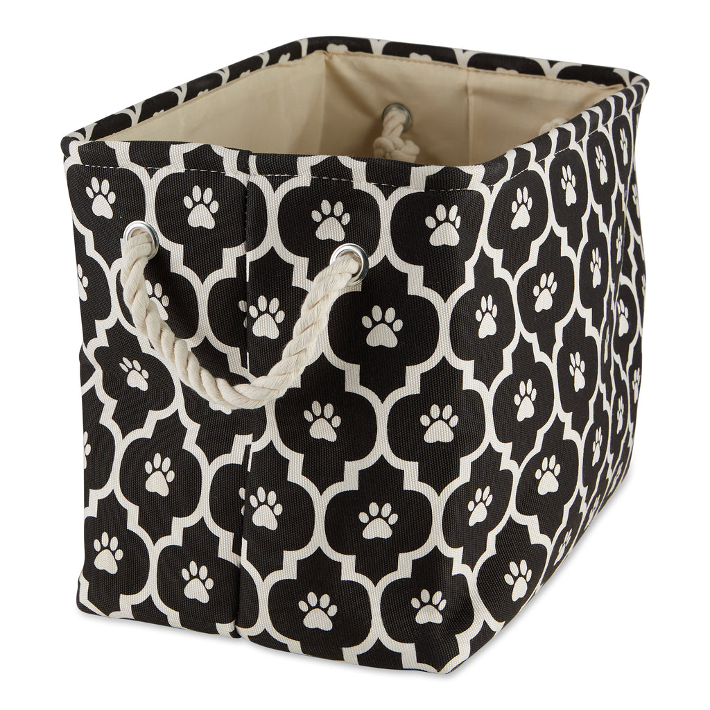 Polyester Pet Bin Lattice Paw Black Rectangle Medium