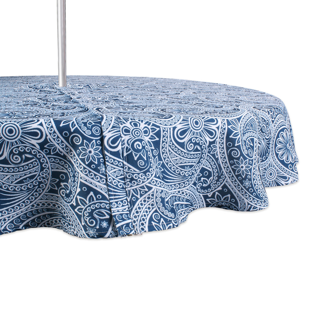 Blue Paisley Print Outdoor Tablecloth With Zipper 60 Round