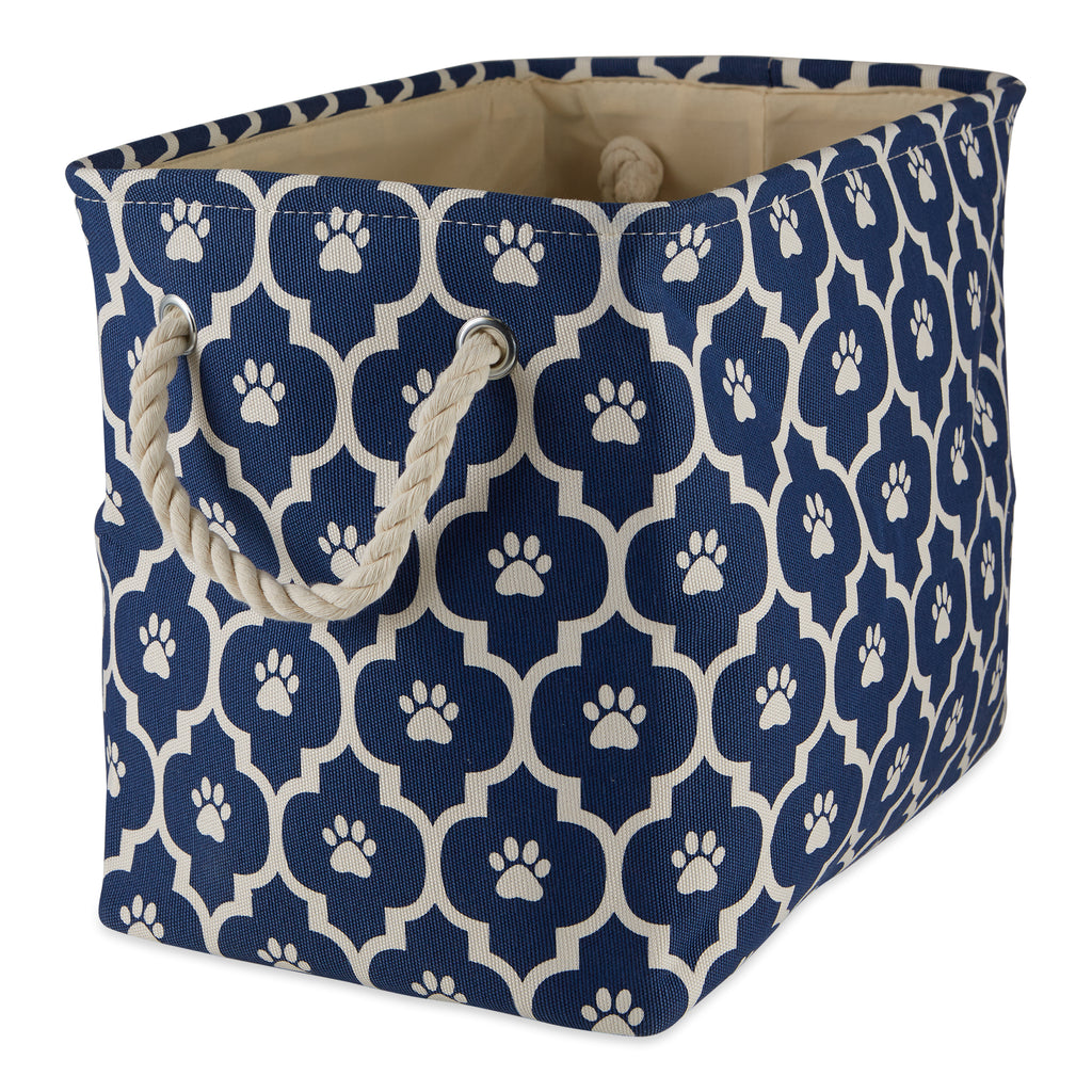 Polyester Pet Bin Lattice Paw Nautical Blue Rectangle Large