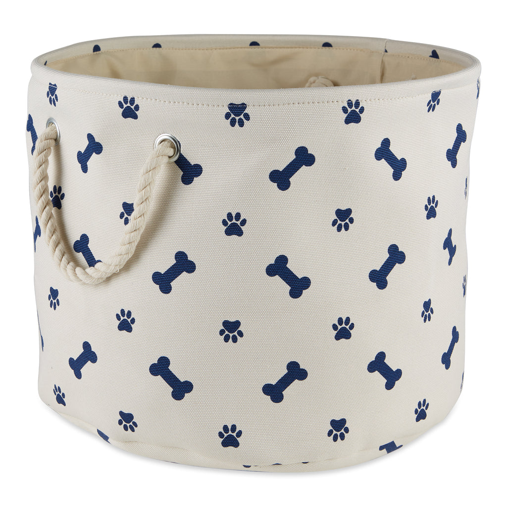 Polyester Pet Bin Paw & Bone Nautical Blue Round Medium