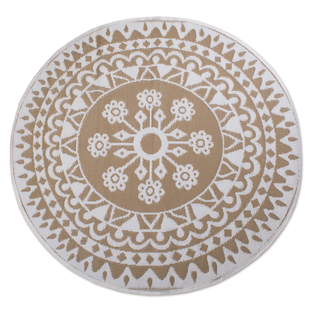 Taupe Floral Outdoor Rug 5 Ft Round