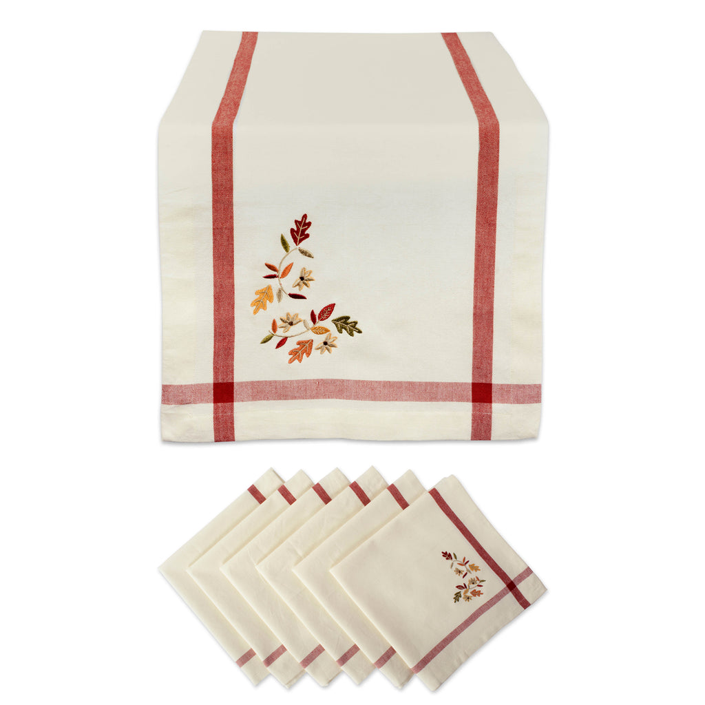 Natural Embroidered Fall Leaves Bordered Table Set