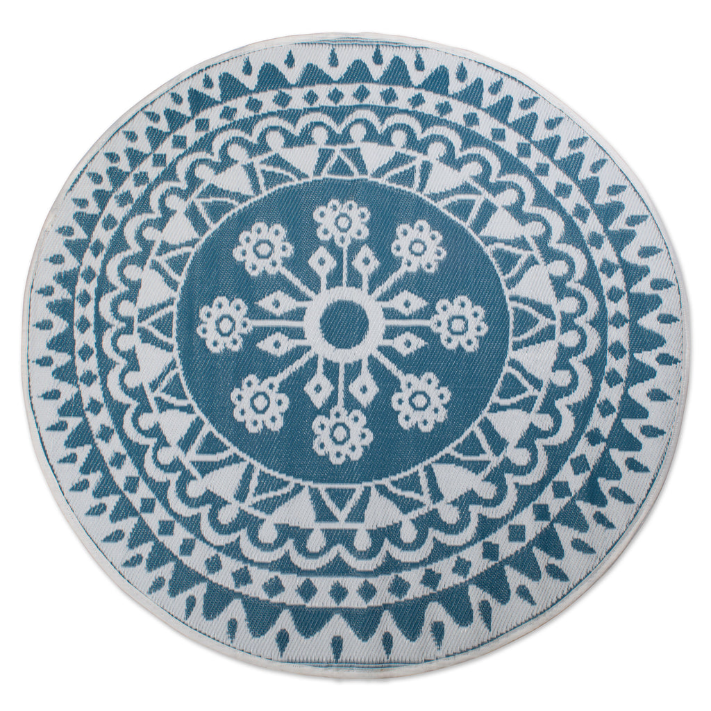 Blue Floral Outdoor Rug 5 Ft Round