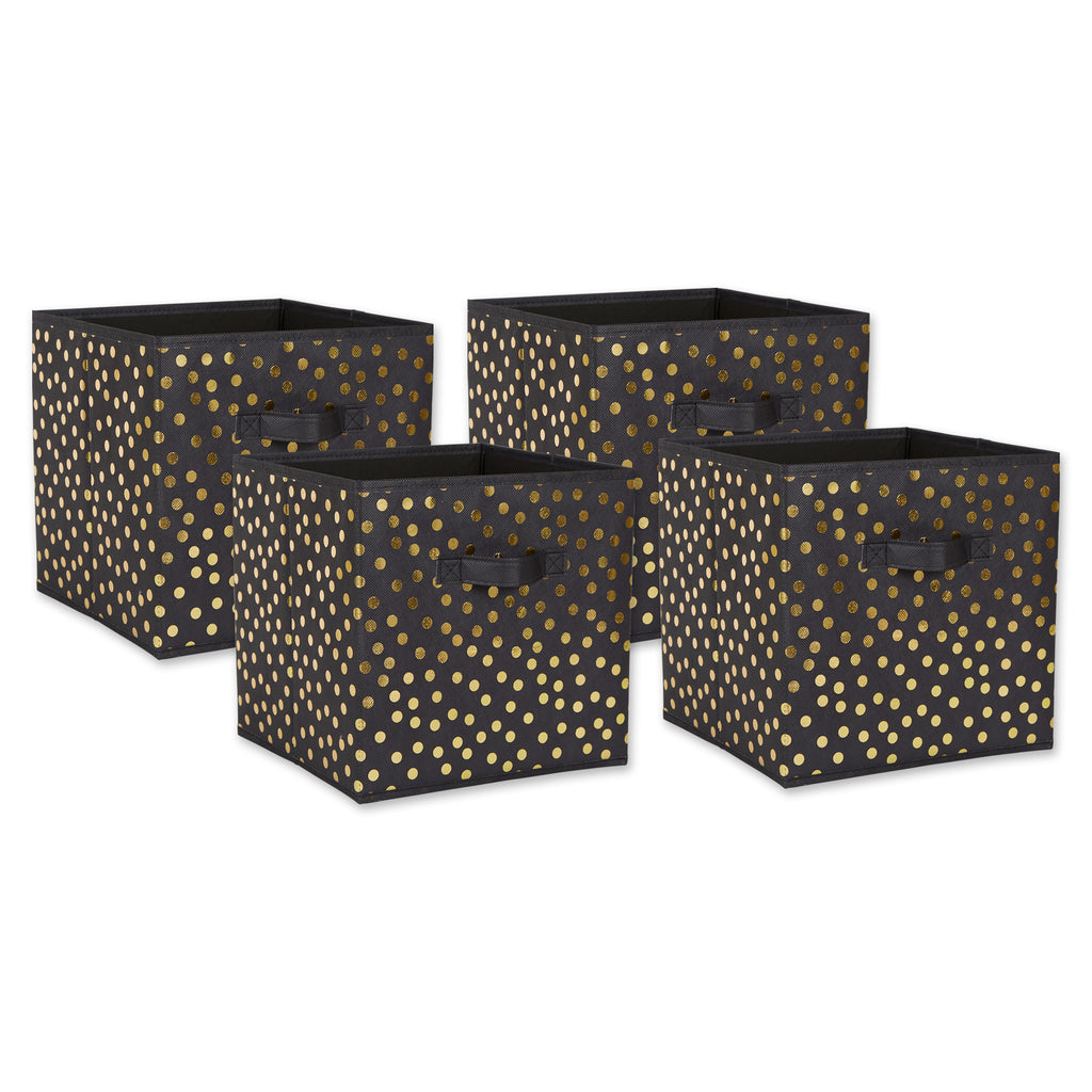 Nonwoven Polyester Cube 11X11X11 Small Dots Black/Gold Set Of 4